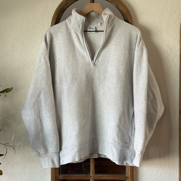 TNA Tops - TNA Sweatfleece Cozy Boyfriend Fit Quarter Zip Pullover Light Gray Large